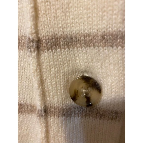 Banana Republic Cardigan Sweater Cream Brown M Medium Stripe Wool Cashmere Touch - Picture 6 of 8
